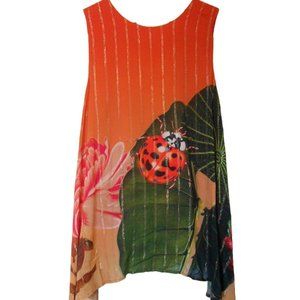Desigual Sleeveless Top Small Multicolor Womens Ladybug Floral Sparkly S…
